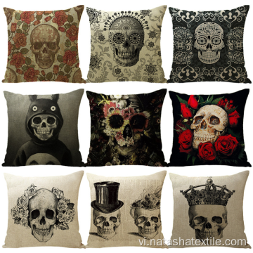 Vỏ gối đệm Hot Linen Halloween Skull Pillow